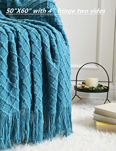 CREVENT Boho Crochet Throw Blanket for Couch Sofa Chair Bed Decoration, Gift Idea for Girlfriend Mom Birthday, Soft Warm Cozy Light Weight for Spring Summer (50''X60'' Turquoise/Dark Teal) - Image 3