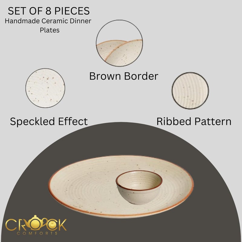 Crock Comforts Ceramic Handcrafted Stoneware Ribbed Cream Matte Dinner Set of 4 8 Pieces4 Bowls 4 PlatesSize 10 InchesDishwasher Microwave SafeCCW4B4 - Image 5