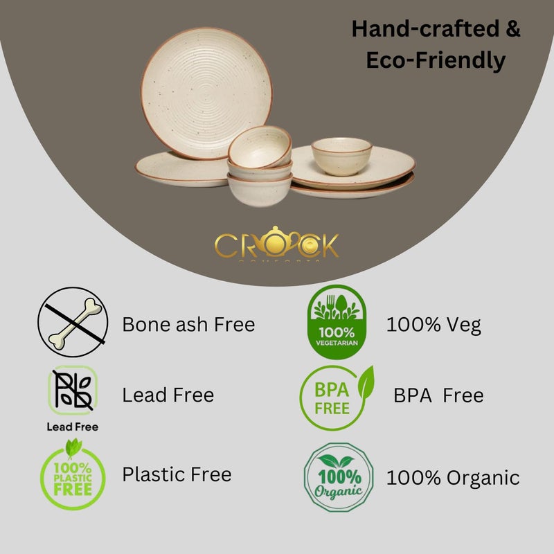 Crock Comforts Ceramic Handcrafted Stoneware Ribbed Cream Matte Dinner Set of 4 8 Pieces4 Bowls 4 PlatesSize 10 InchesDishwasher Microwave SafeCCW4B4 - Image 4