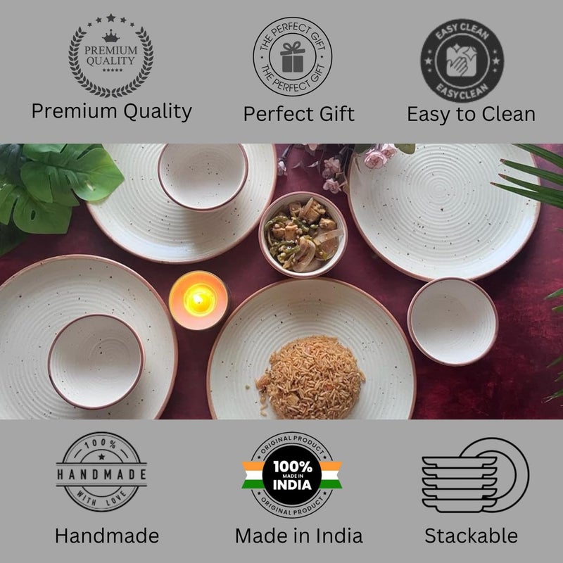 Crock Comforts Ceramic Handcrafted Stoneware Ribbed Cream Matte Dinner Set of 4 8 Pieces4 Bowls 4 PlatesSize 10 InchesDishwasher Microwave SafeCCW4B4 - Image 3