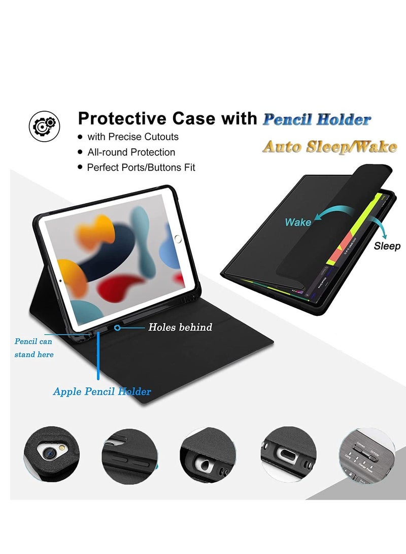 جراب لوحة المفاتيح لجهاز iPad من الجيل التاسع / الثامن / السابع 2021/2020/2019 10.2 بوصة غطاء حامل خلفي ناعم من البولي يوريثان الحراري مع حامل قلم رصاص قابل للفصل مغناطيسيًا بلوحة مفاتيح لاسلكية تعمل - Image 3