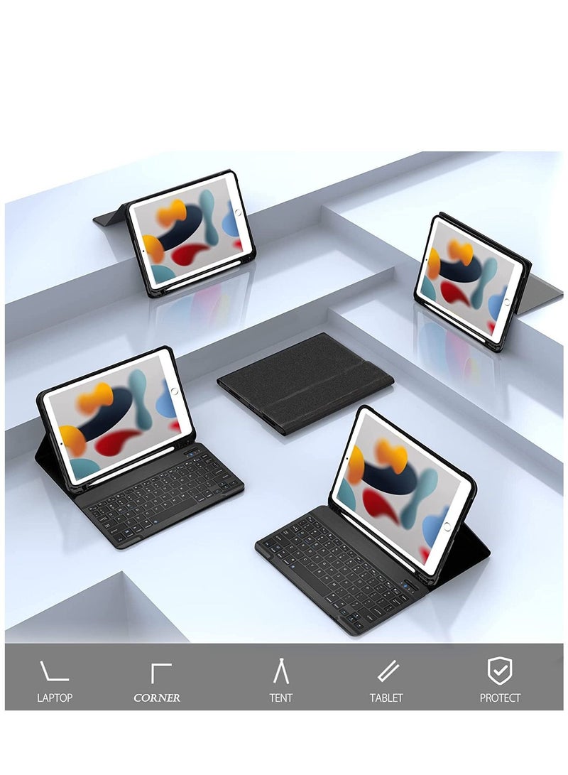 جراب لوحة المفاتيح لجهاز iPad من الجيل التاسع / الثامن / السابع 2021/2020/2019 10.2 بوصة غطاء حامل خلفي ناعم من البولي يوريثان الحراري مع حامل قلم رصاص قابل للفصل مغناطيسيًا بلوحة مفاتيح لاسلكية تعمل - Image 2