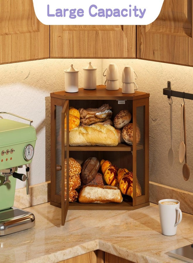 صندوق خبز زاوية من ويجدا لسطح المطبخ، صندوق خبز ريفي بباب أكريليك مموج، صندوق خبز كبير لسطح المطبخ، حاوية تخزين طعام لسطح المطبخ (بني، متوسط) - Image 5