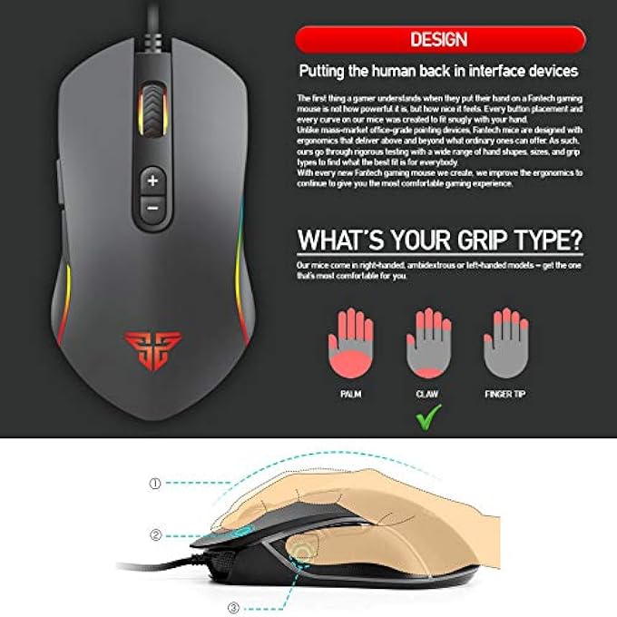 FANTECH BASIC WIRED GAMING MOUSE X9, RGB 7 MACRO BUTTONS PROGRAMMABLE TRUE 4800 DPI CLAW GRIP COMFORT BEGINNER GAMING MOUSE FOR WINDOW PC, BLACK - Image 3