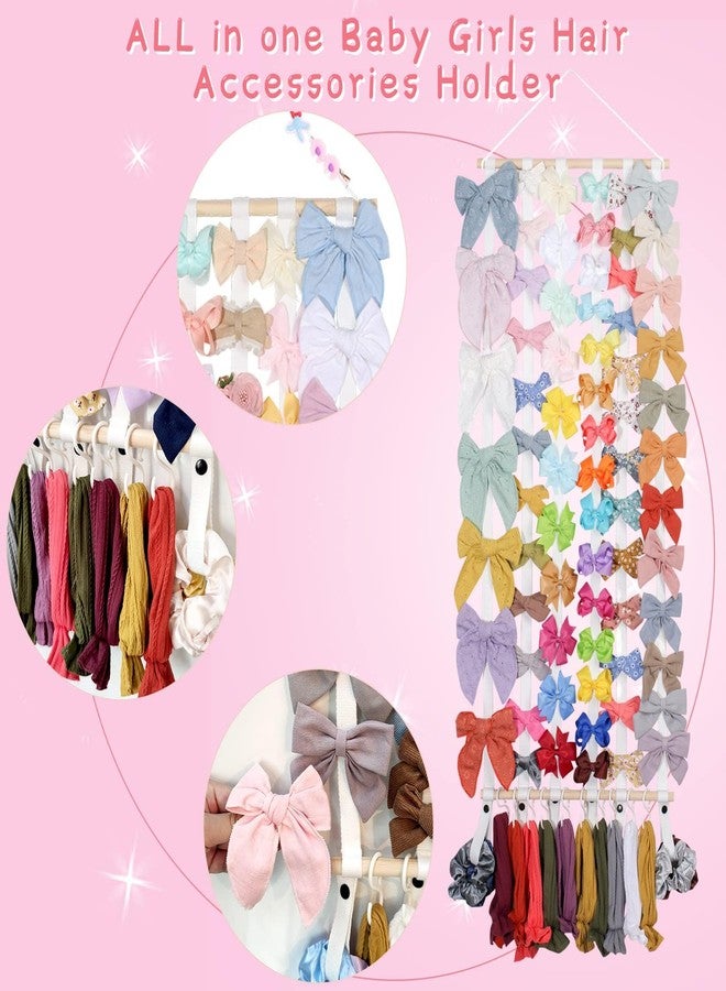 OAOLEER Hair Bow Holder Organizer for Girls Hair Bows,Hair Accessories Headband Organizer Bow Storage Hanger with hook for Baby Girls Wall Hanging Decor for Toddler Girls (White A) - Image 4