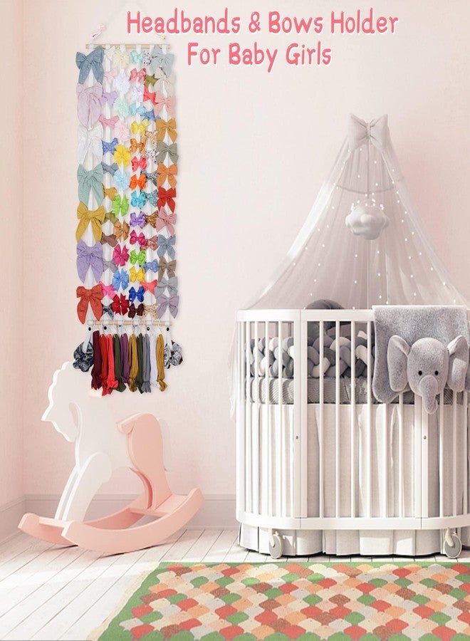 OAOLEER Hair Bow Holder Organizer for Girls Hair Bows,Hair Accessories Headband Organizer Bow Storage Hanger with hook for Baby Girls Wall Hanging Decor for Toddler Girls (White A) - Image 3