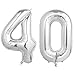 SINBEE 40 Inch Silver 40 Number Balloons Giant Jumbo Helium Mylar Foil Silver Number Balloons for Birthday Silver Mylar Digital Balloons for 40th Birthday Anniversary Party Decorations Supplies - Image 2