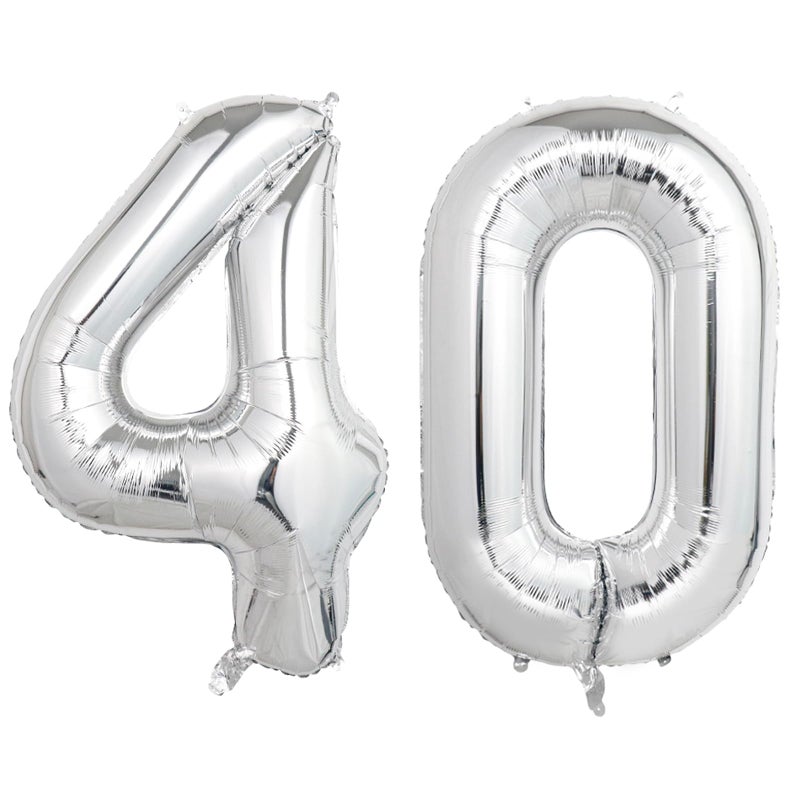 SINBEE 40 Inch Silver 40 Number Balloons Giant Jumbo Helium Mylar Foil Silver Number Balloons for Birthday Silver Mylar Digital Balloons for 40th Birthday Anniversary Party Decorations Supplies - Image 3