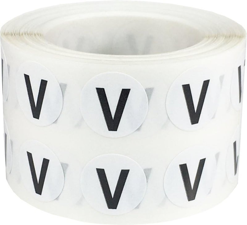 InStockLabels.com Letter V Inventory Labels .5 Inch Round Circle Dots 1,000 Adhesive Stickers - Image 1