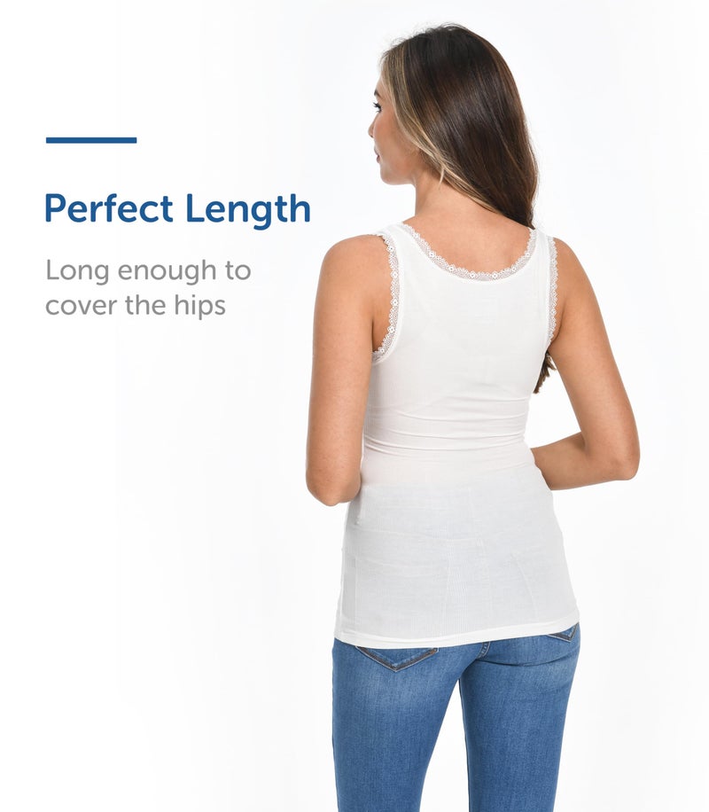 Comfneat Women's 3-Pack Sleepwear Lace Trim Tank Tops Stretchy Undershirts (White 3-Pack, L) - Image 4