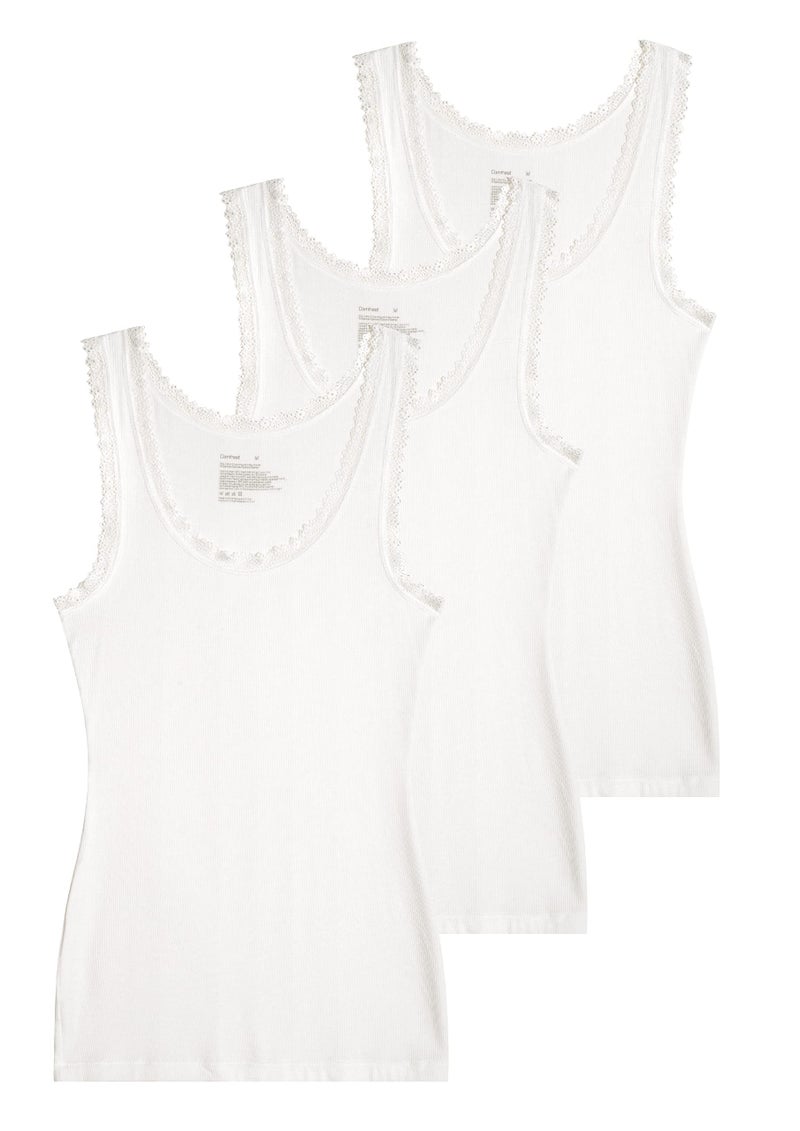 Comfneat Women's 3-Pack Sleepwear Lace Trim Tank Tops Stretchy Undershirts (White 3-Pack, L) - Image 1