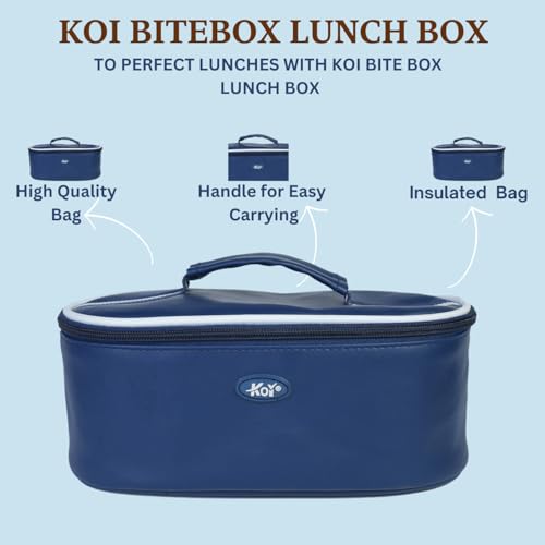 KOI Stainless Steel Lunch Box Set with Insulated Bag | 2 Round Containers (450 ml Each) + 1 Oval Container (500 ml) | Leakproof Airtight Food Grade Tiffin with Spoon for Office School & Travel (Blue) - Image 5