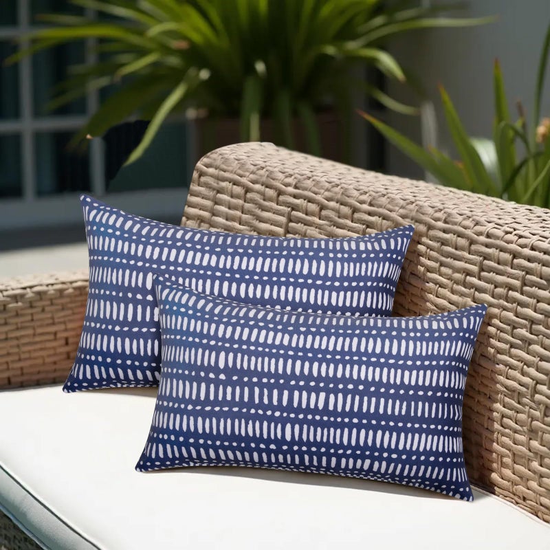 CASAJOY Pack of 2 12x20 Outdoor Pillows, Waterproof Throw Pillows with Inserts, Decorative Lumbar Pillows for Patio, Garden, Couch, Furniture, Sofa, Bed, Living Room(Pebble Dark Blue) - Image 4