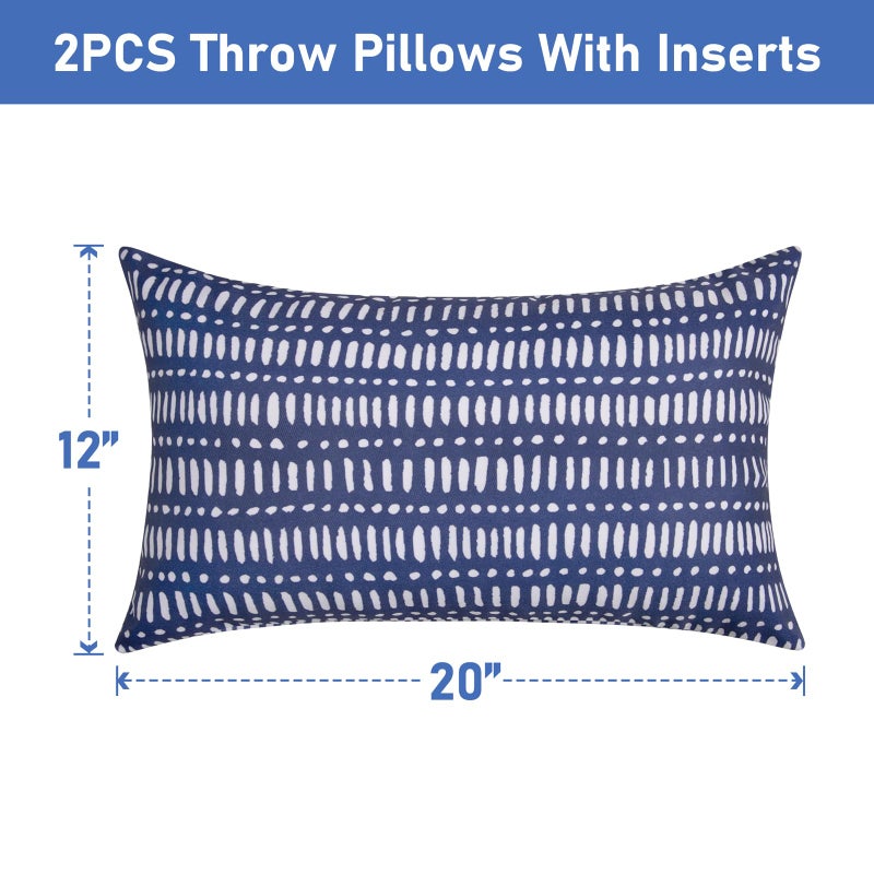 CASAJOY Pack of 2 12x20 Outdoor Pillows, Waterproof Throw Pillows with Inserts, Decorative Lumbar Pillows for Patio, Garden, Couch, Furniture, Sofa, Bed, Living Room(Pebble Dark Blue) - Image 3