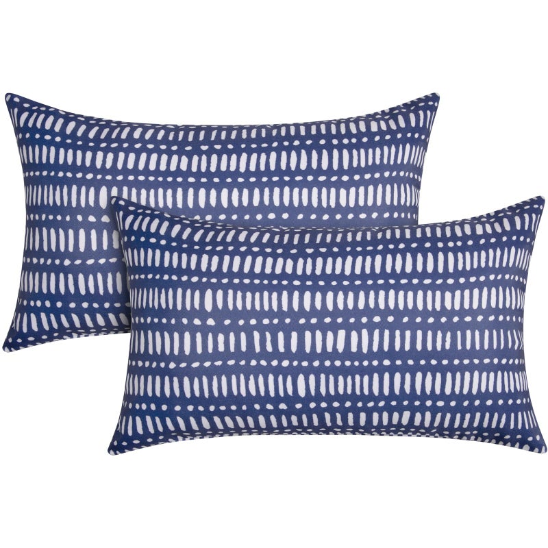 CASAJOY Pack of 2 12x20 Outdoor Pillows, Waterproof Throw Pillows with Inserts, Decorative Lumbar Pillows for Patio, Garden, Couch, Furniture, Sofa, Bed, Living Room(Pebble Dark Blue) - Image 1