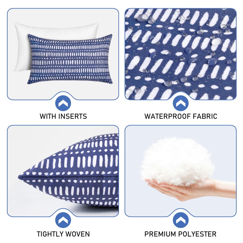 CASAJOY Pack of 2 12x20 Outdoor Pillows, Waterproof Throw Pillows with Inserts, Decorative Lumbar Pillows for Patio, Garden, Couch, Furniture, Sofa, Bed, Living Room(Pebble Dark Blue) - Image 5