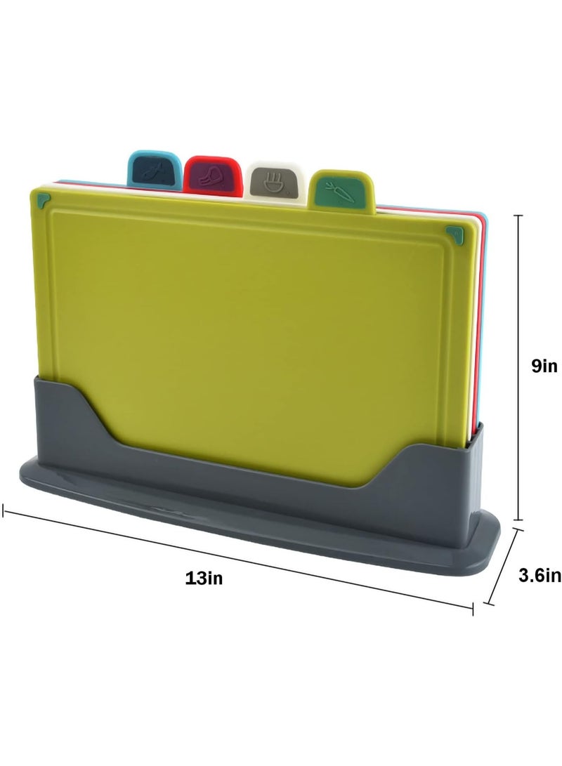 طقم ألواح تقطيع متعددة الاستخدامات مع حامل – 4 قطع Multicolor – ألواح تقطيع ملونة مضادة للانزلاق لتقطيع اللحوم والخضروات والأسماك – آمنة للطعام وسهلة التنظيف للمطبخ - Image 2