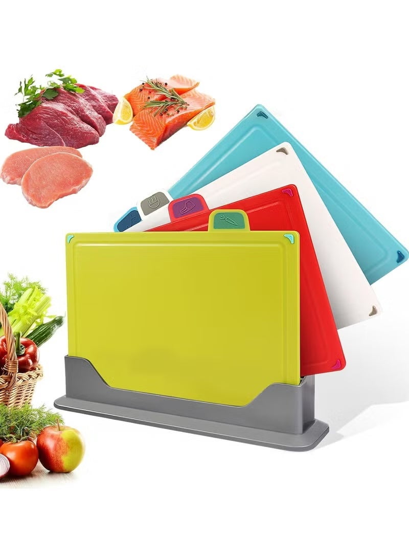 طقم ألواح تقطيع متعددة الاستخدامات مع حامل – 4 قطع Multicolor – ألواح تقطيع ملونة مضادة للانزلاق لتقطيع اللحوم والخضروات والأسماك – آمنة للطعام وسهلة التنظيف للمطبخ - Image 4