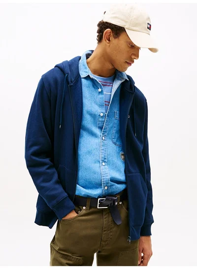 تومي جينز هودي ناعم بنمط ممشط بسحّاب