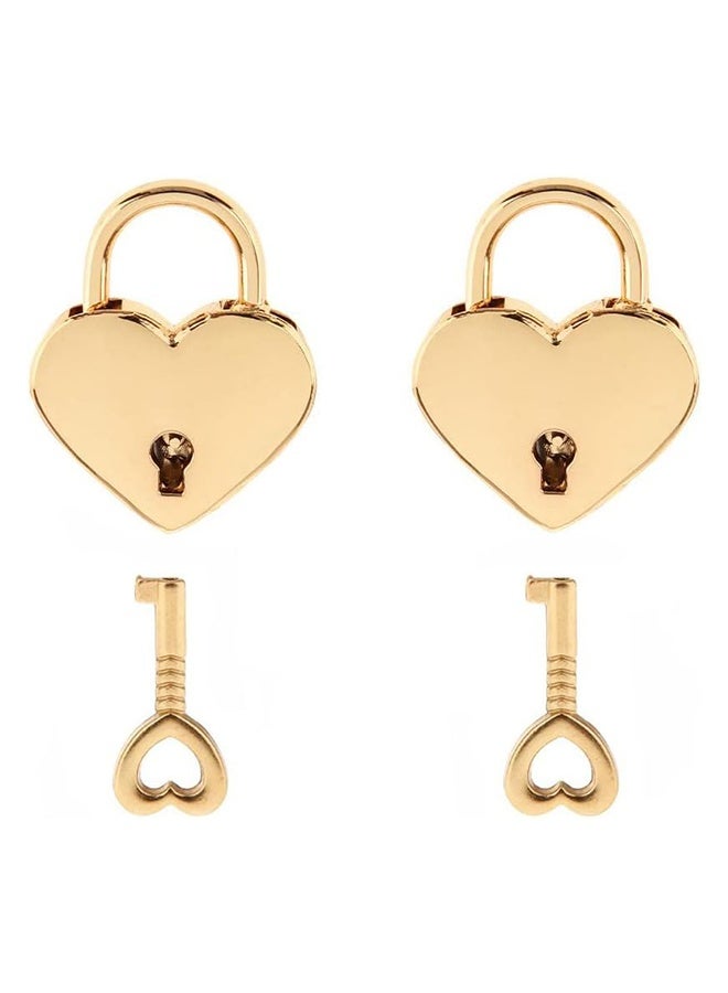 Small Metal Heart Shaped Padlock Mini Lock with Key for Jewelry Box Storage Box Diary Book,Pack of 2,Gold - Image 1