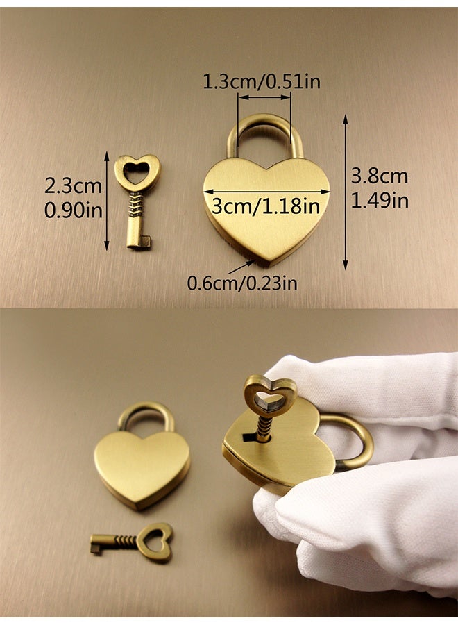 Small Metal Heart Shaped Padlock Mini Lock with Key for Jewelry Box Storage Box Diary Book,Pack of 2,Gold - Image 2
