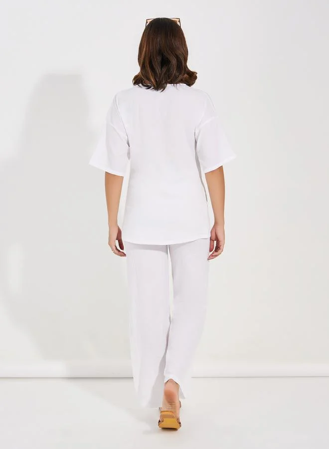 ستايلي Textured Long Top & Relaxed Fit Pants Co-Ords