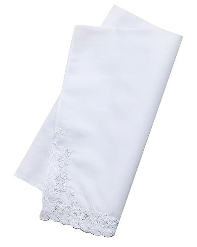 CoCoUSM Womens Large Soft White Embroidered Handkerchiefs - 60s Cotton Square 16" - Image 2