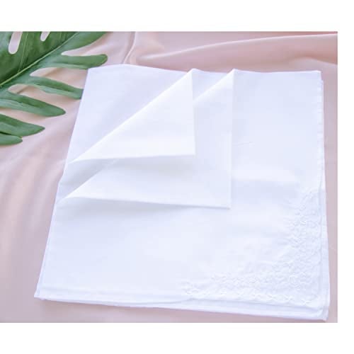 CoCoUSM Womens Large Soft White Embroidered Handkerchiefs - 60s Cotton Square 16" - Image 5