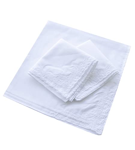 CoCoUSM Womens Large Soft White Embroidered Handkerchiefs - 60s Cotton Square 16" - Image 3