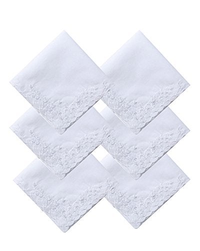 CoCoUSM Womens Large Soft White Embroidered Handkerchiefs - 60s Cotton Square 16" - Image 1