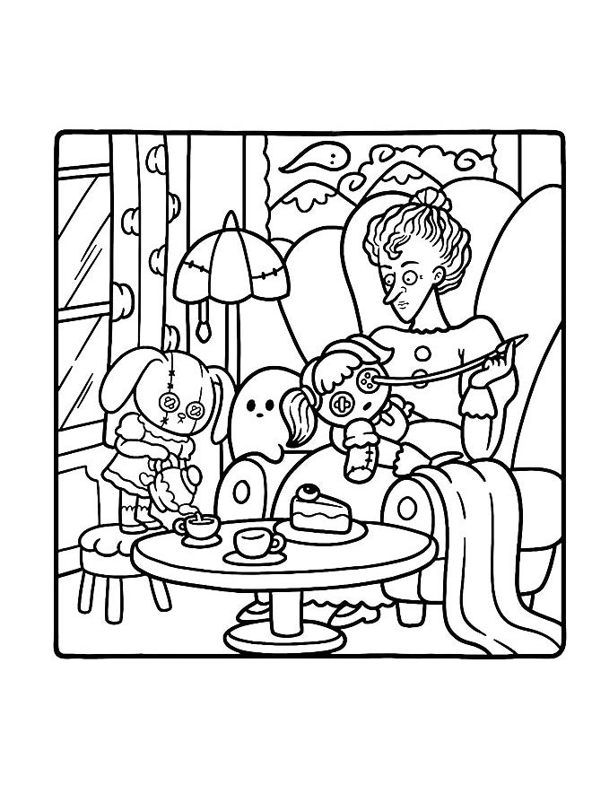 Realfrog Spooky Cutie: Coloring Book for Adults and Teens Featuring Adorable Creepy Creatures in Cozy Hygge Moments for Relaxation  - Image 2