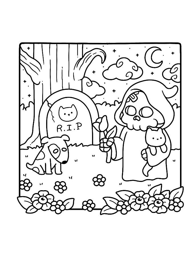 Realfrog Spooky Cutie: Coloring Book for Adults and Teens Featuring Adorable Creepy Creatures in Cozy Hygge Moments for Relaxation  - Image 4