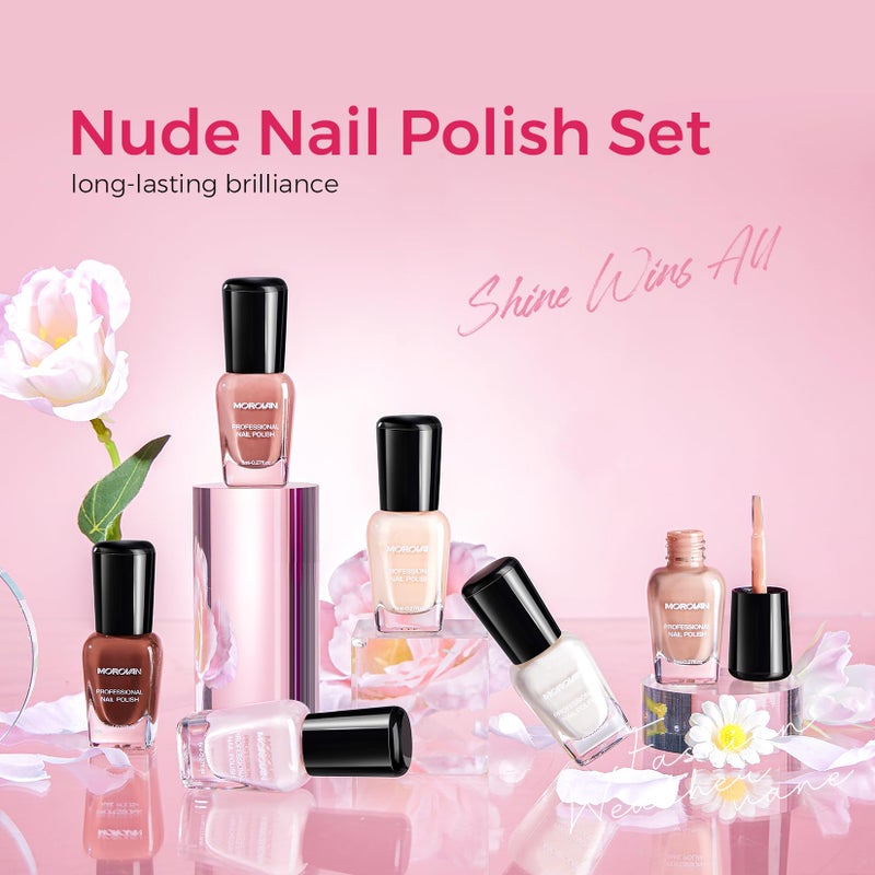 Morovan Nude Nail Polish Set: 6PC Neutral Pink Milky Skin Color Nail Polish Kit Pale Beige Cream Taupe Tan Brown Natural Mini Summer Manicurist Beautify Women Girls Gift - Image 2