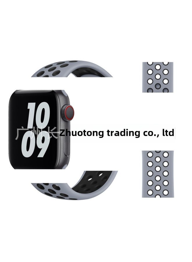 Apple Two-Tone Silicone Strap For Iwatch Nike Apple Watch Strap For Apple Watch Strap-Color:44/45/46/series1.2.3-42 Yellow With Midnight Blue Kz02#