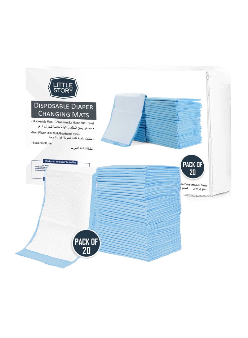 Little Story 20-Pieces Disposable Diaper Changing Mats, Suitable From Birth - Blue - Image 1