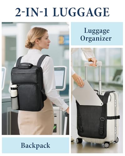 BS-VOG Over Luggage Organizer for Suitcase, Luggage Harness with Cup Holder, Portable Travel Backpack with Adjustable Straps, Hanging Suitcase Organizer for 16" Laptop, Passport - Image 4