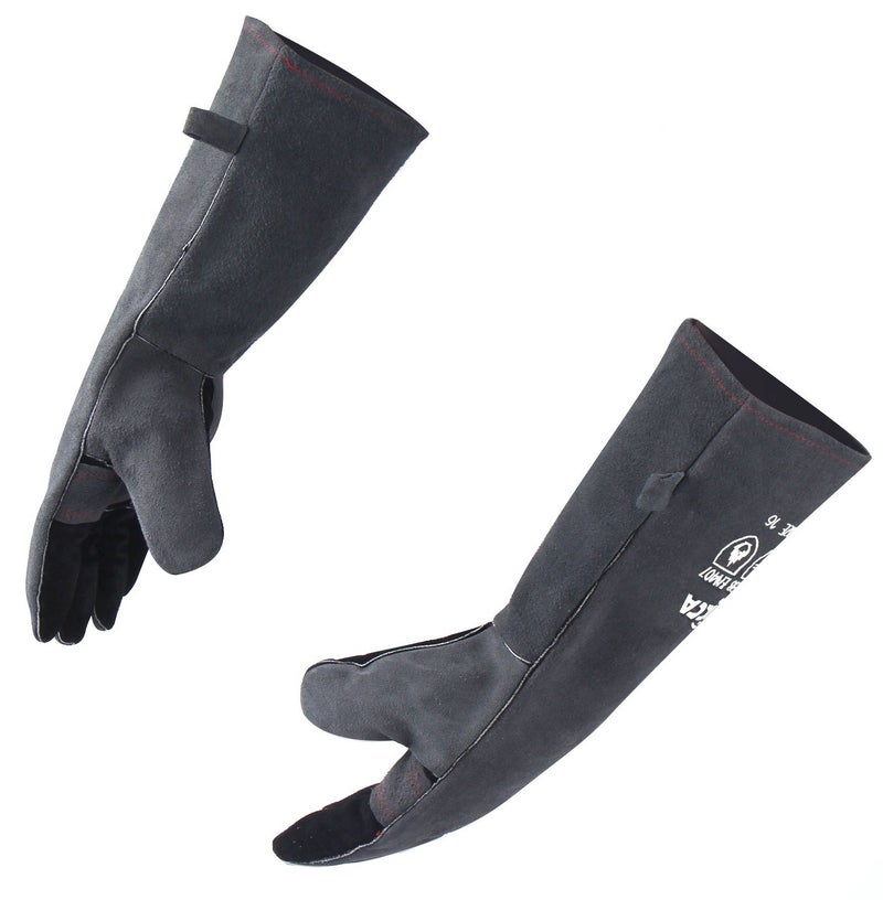 RAPICCA Fireplace Gloves Fire Heat Resistant: Grey 16IN - Fireproof Leather for Fireplace Fire pit Wood stove Campfire Furnace BBQ Grill Stick Mig Welding Welder Gear - one size 662℉ - Image 1