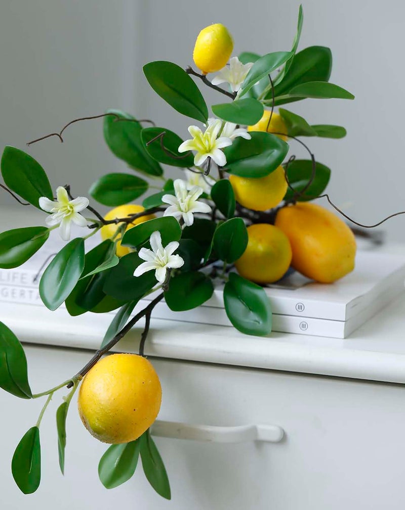 Laelfe Artificial Lemons Branches, 8 Head Faux Lemons with Stem Fake Lemon Themed for Kitchen Decoration Party Farmhouse Decor (Yellow) - Image 2