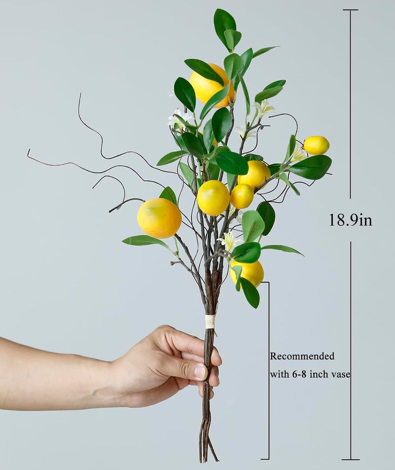 Laelfe Artificial Lemons Branches, 8 Head Faux Lemons with Stem Fake Lemon Themed for Kitchen Decoration Party Farmhouse Decor (Yellow) - Image 3