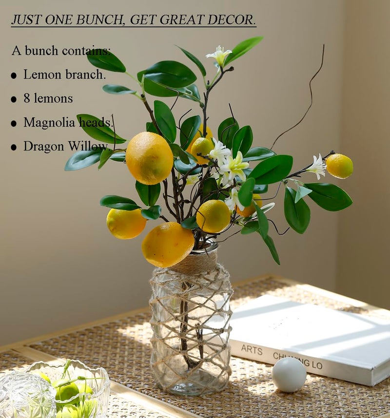 Laelfe Artificial Lemons Branches, 8 Head Faux Lemons with Stem Fake Lemon Themed for Kitchen Decoration Party Farmhouse Decor (Yellow) - Image 4