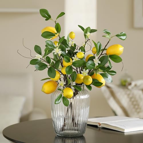 Laelfe Artificial Lemons Branches, 8 Head Faux Lemons with Stem Fake Lemon Themed for Kitchen Decoration Party Farmhouse Decor (Yellow) - Image 1