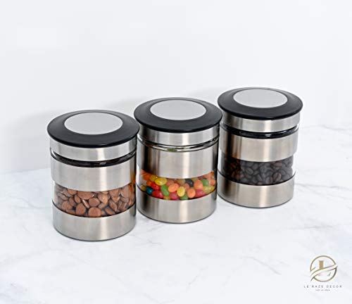 Le'raze Airtight Food Storage Container for Kitchen Counter with Window, [Set of 3] Canister Set Ideal for Flour Tea, Sugar, Coffee, Candy, Cookie Jar… - Image 4