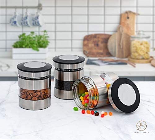 Le'raze Airtight Food Storage Container for Kitchen Counter with Window, [Set of 3] Canister Set Ideal for Flour Tea, Sugar, Coffee, Candy, Cookie Jar… - Image 3