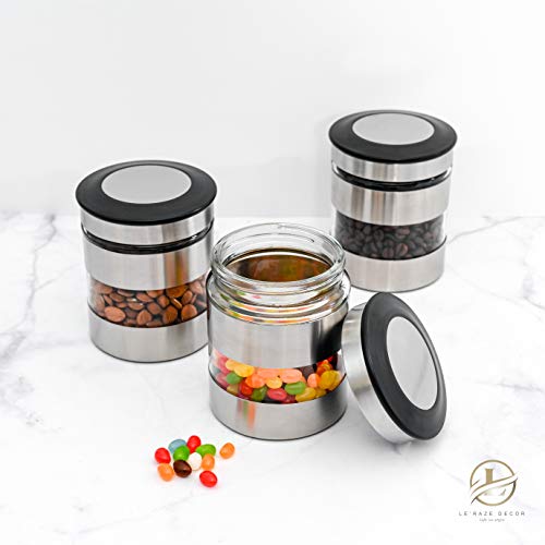 Le'raze Airtight Food Storage Container for Kitchen Counter with Window, [Set of 3] Canister Set Ideal for Flour Tea, Sugar, Coffee, Candy, Cookie Jar… - Image 5