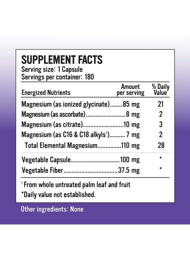 Alkaline for Life Ionized Magnesium - Magnesium Glycinate, Citrate, Ascorbate - 180 Capsules - Image 2