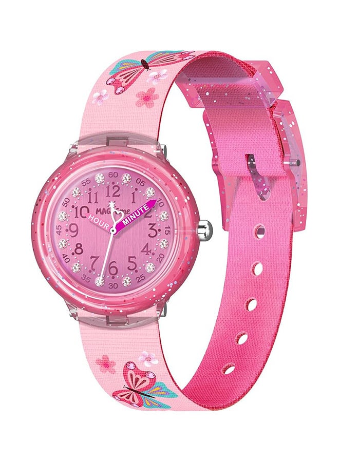 ساعة يد قماشية للبنات بتصميم فراشة، تعمل بنظام كوارتز تناظري، مزينة بطبعة حيوانات كرتونية. - Image 1