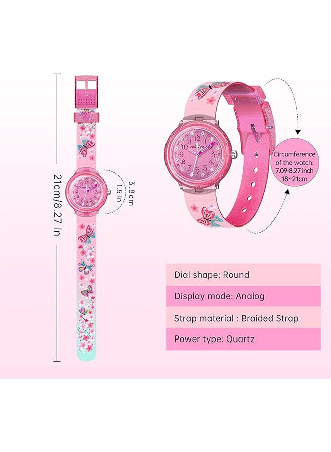 ساعة يد قماشية للبنات بتصميم فراشة، تعمل بنظام كوارتز تناظري، مزينة بطبعة حيوانات كرتونية. - Image 4