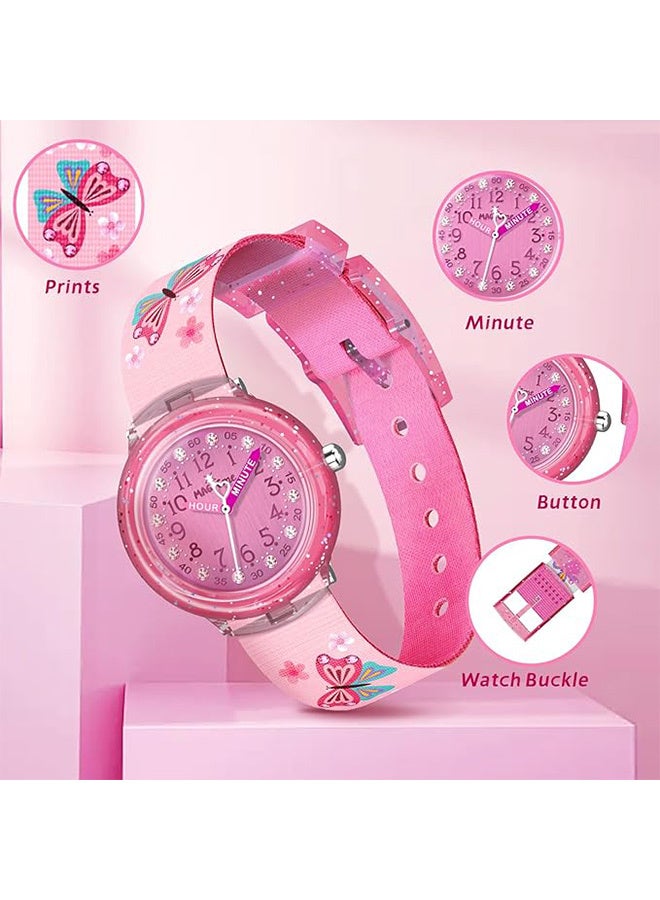 ساعة يد قماشية للبنات بتصميم فراشة، تعمل بنظام كوارتز تناظري، مزينة بطبعة حيوانات كرتونية. - Image 3