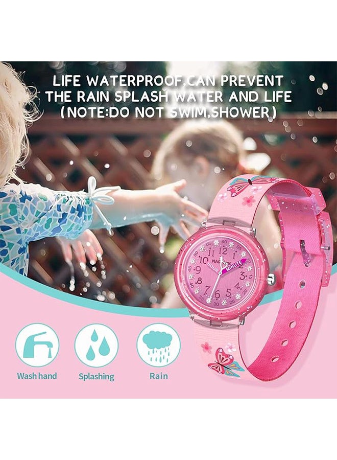 ساعة يد قماشية للبنات بتصميم فراشة، تعمل بنظام كوارتز تناظري، مزينة بطبعة حيوانات كرتونية. - Image 5