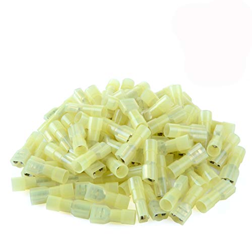 XHF 100 Pcs XHF Yellow Nylon Female Spade Connectors 12-10 AWG Quick Disconnect Wire Terminals Insulated Wire Crimp Connectors - Image 1